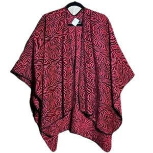 Size XL-1X OneSize Red Black Zebra Animal Print Women’s Shawl Cape Poncho NWT